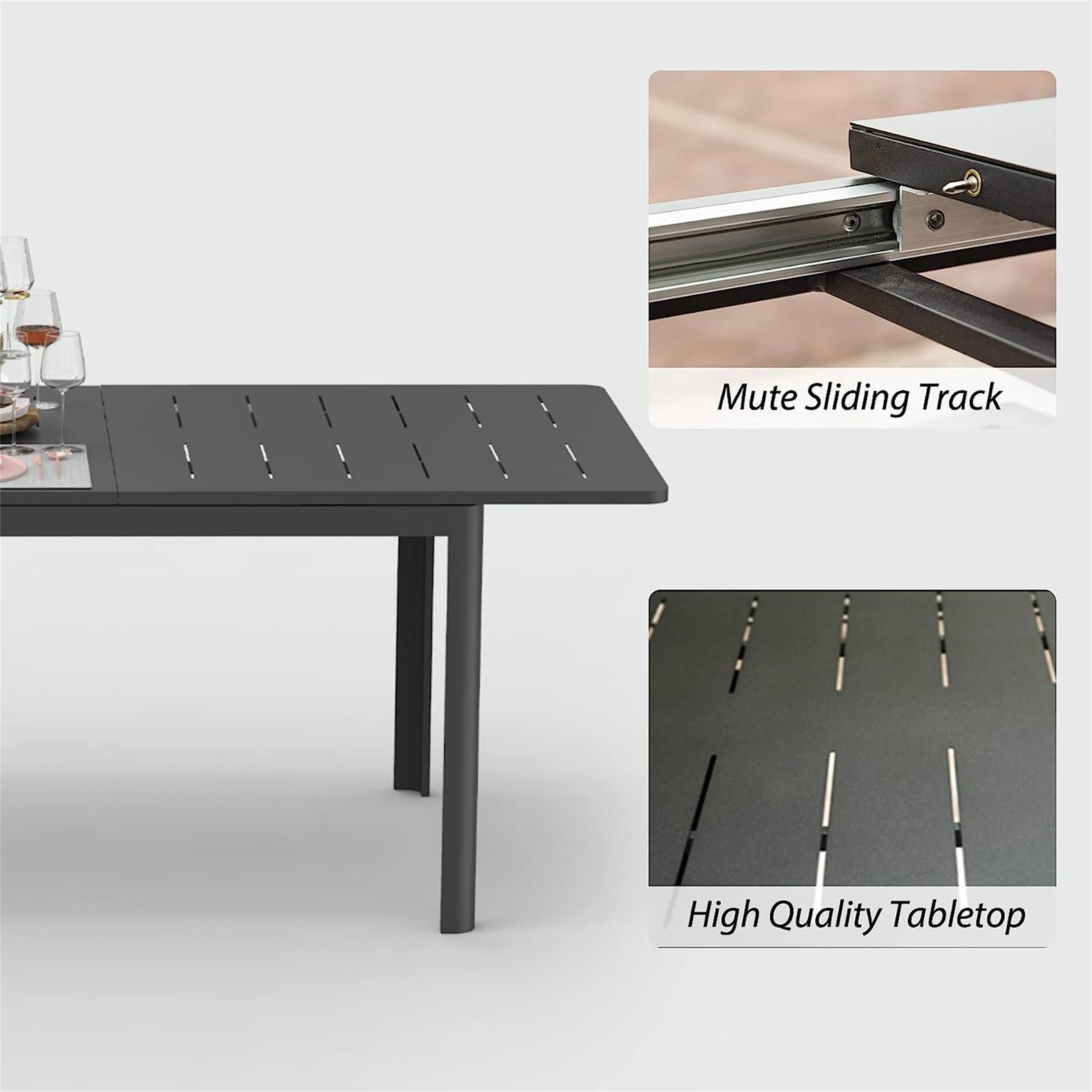 Expandable Patio Dining Table Rectangular 6-8 Person Outdoor Metal for Garden