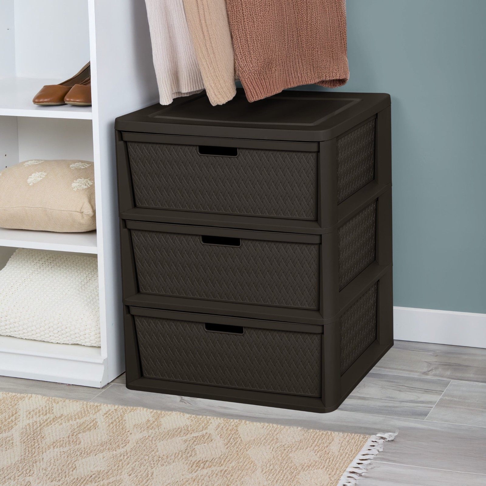 Sterilite Wide 3 Drawer Storage Tower Brown