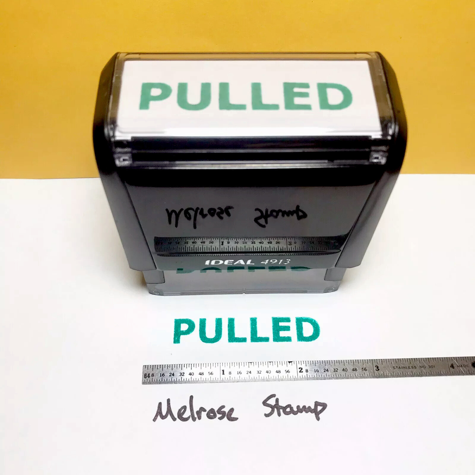 Pulled Rubber Stamp Green Ink Self Inking Ideal 4913