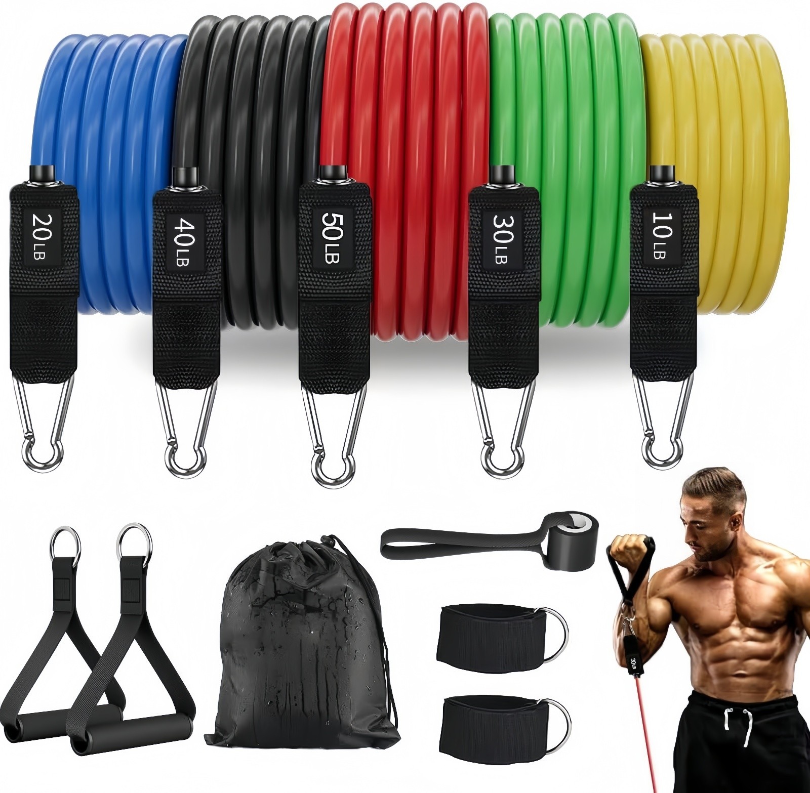 11 PCS Resistance Exercise Bands Set Pull Rope Gym Home Fitness Workout Tools US