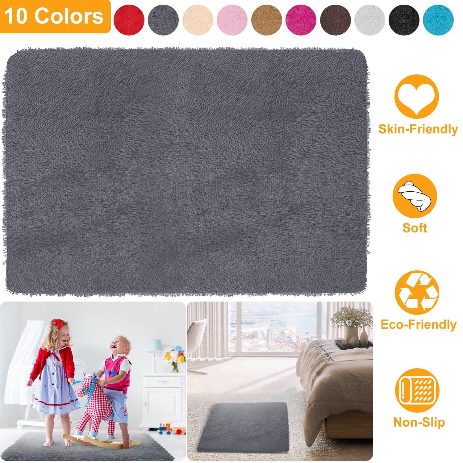 Fluffy Bedroom Rug 4’ x 2.6’ Anti-Skid Shaggy Area Rug Decorative Floor Carpet