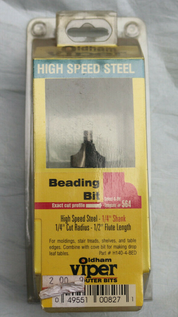 Oldham Viper High Speed Steel Beading Router Bit H140-4-Bed