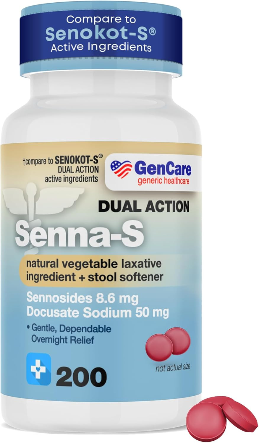 - Senna-S Natural Vegetable Laxative plus Stool Softener Dual Action (200 Tab...