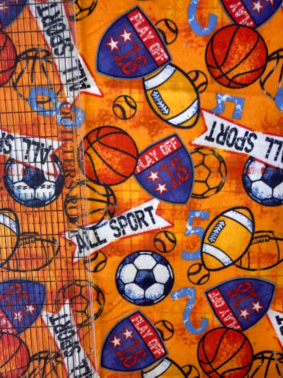 2 YDS Sports Balls Flannel Stripe QUILT FABRIC