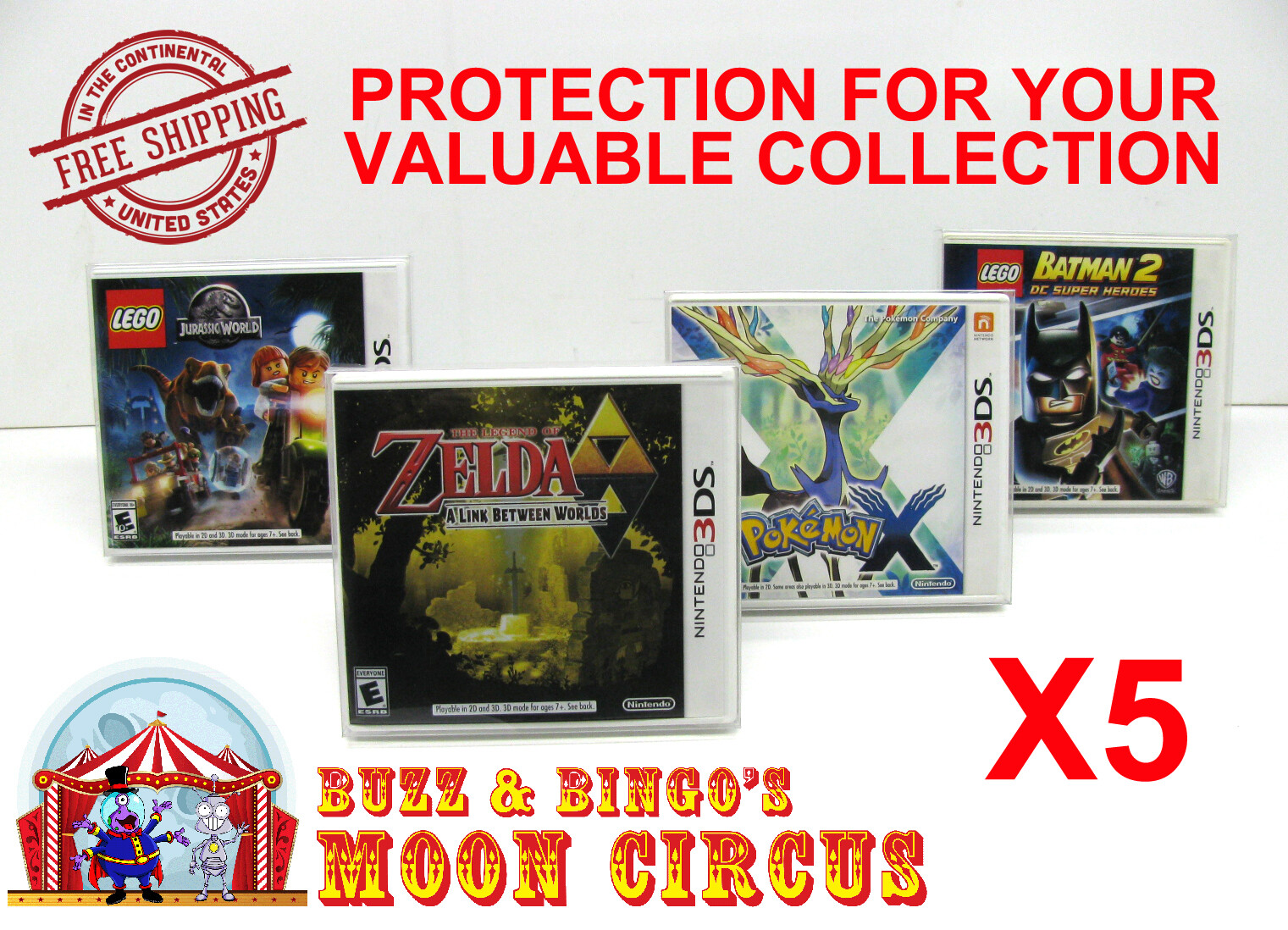 5x NINTENDO 3DS CIB GAME BOX - CLEAR PROTECTIVE BOX PROTECTOR SLEEVE CASE