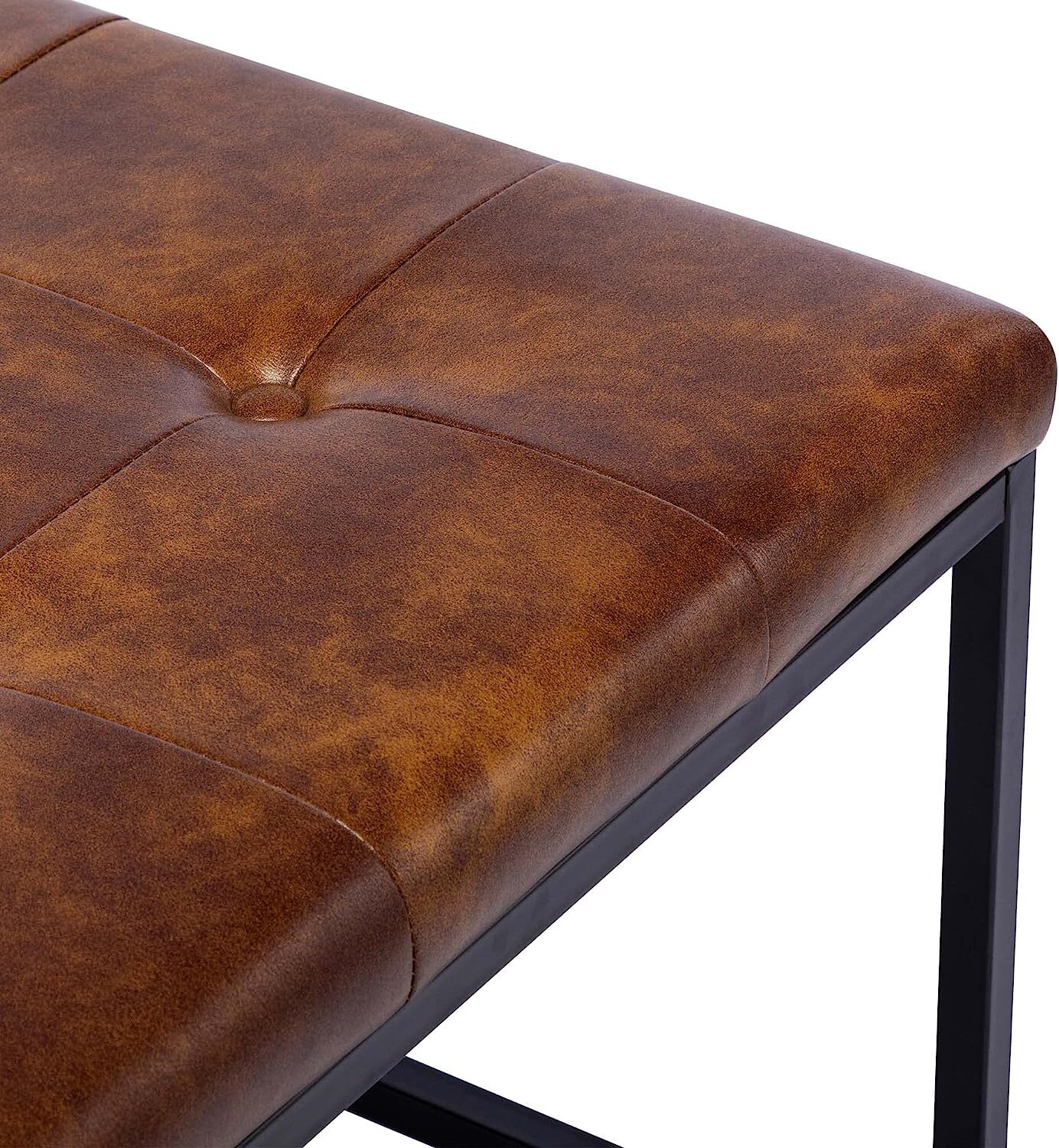 Upholstered Square Ottoman Coffee Table, Modern Tufted Ottoman with Metal Base