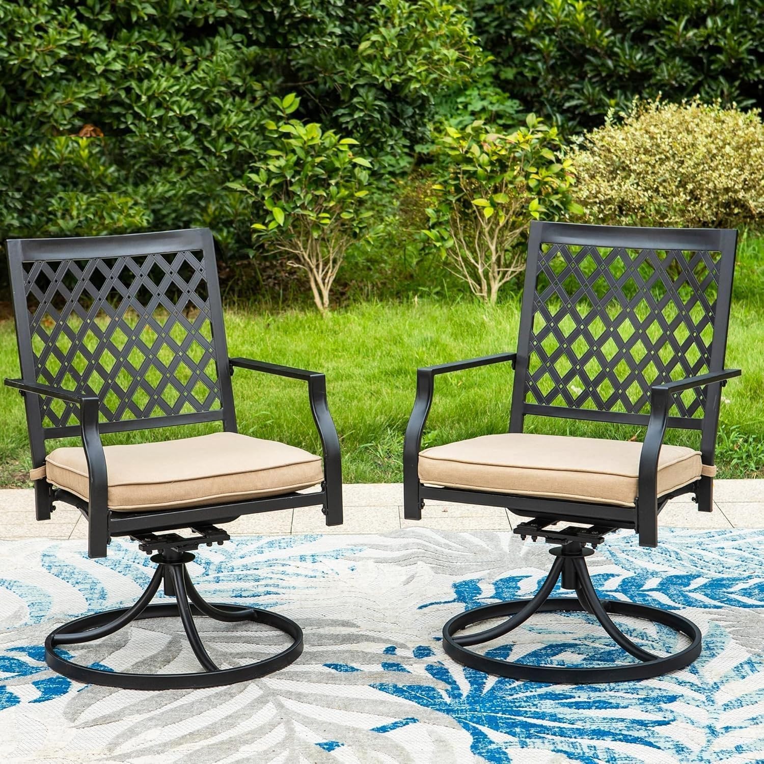 Patio Chairs Set of 2 Outdoor Swivel Dining Chair Rocking Chair with Cushion