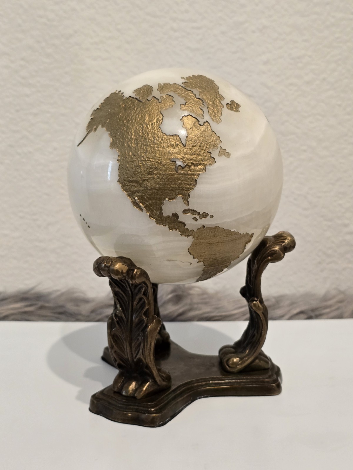 Maitland Smith Marble Stone Globe Solid White Gold - No Base