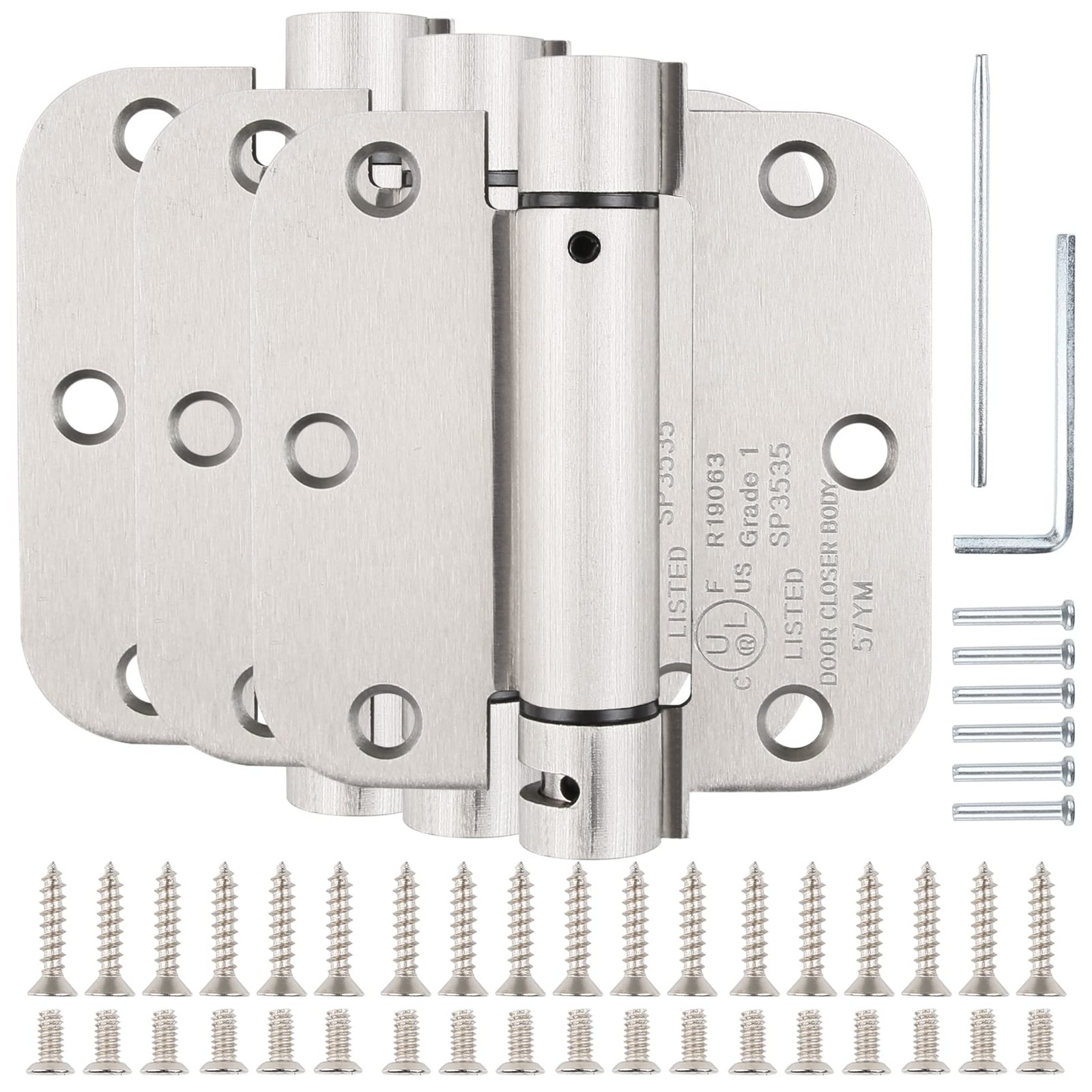 Automatic -Closing Door Hinges Satin Nickel 3.5 Inch,Spring Hinges 5/8" Radiu...