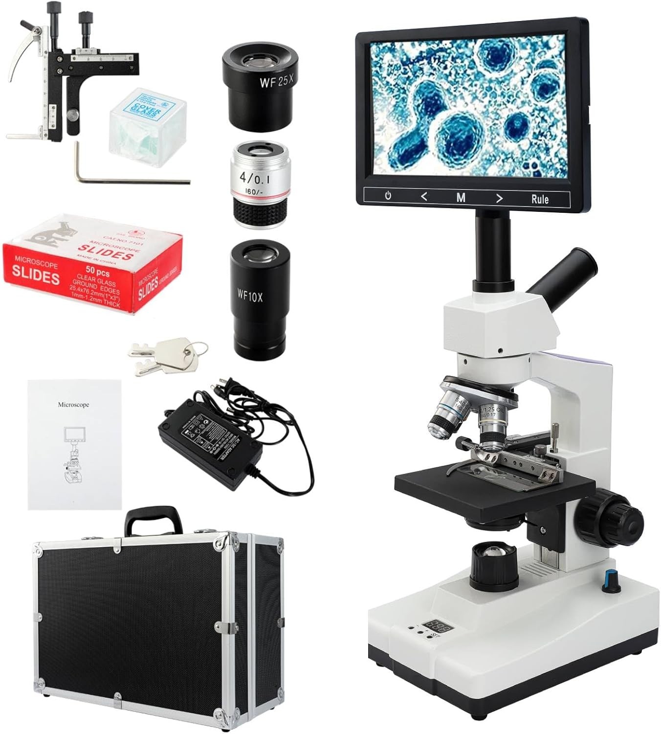 Compound Monocular Microscope 40X-2500X LED Constant Temperature 7" LCD Screen