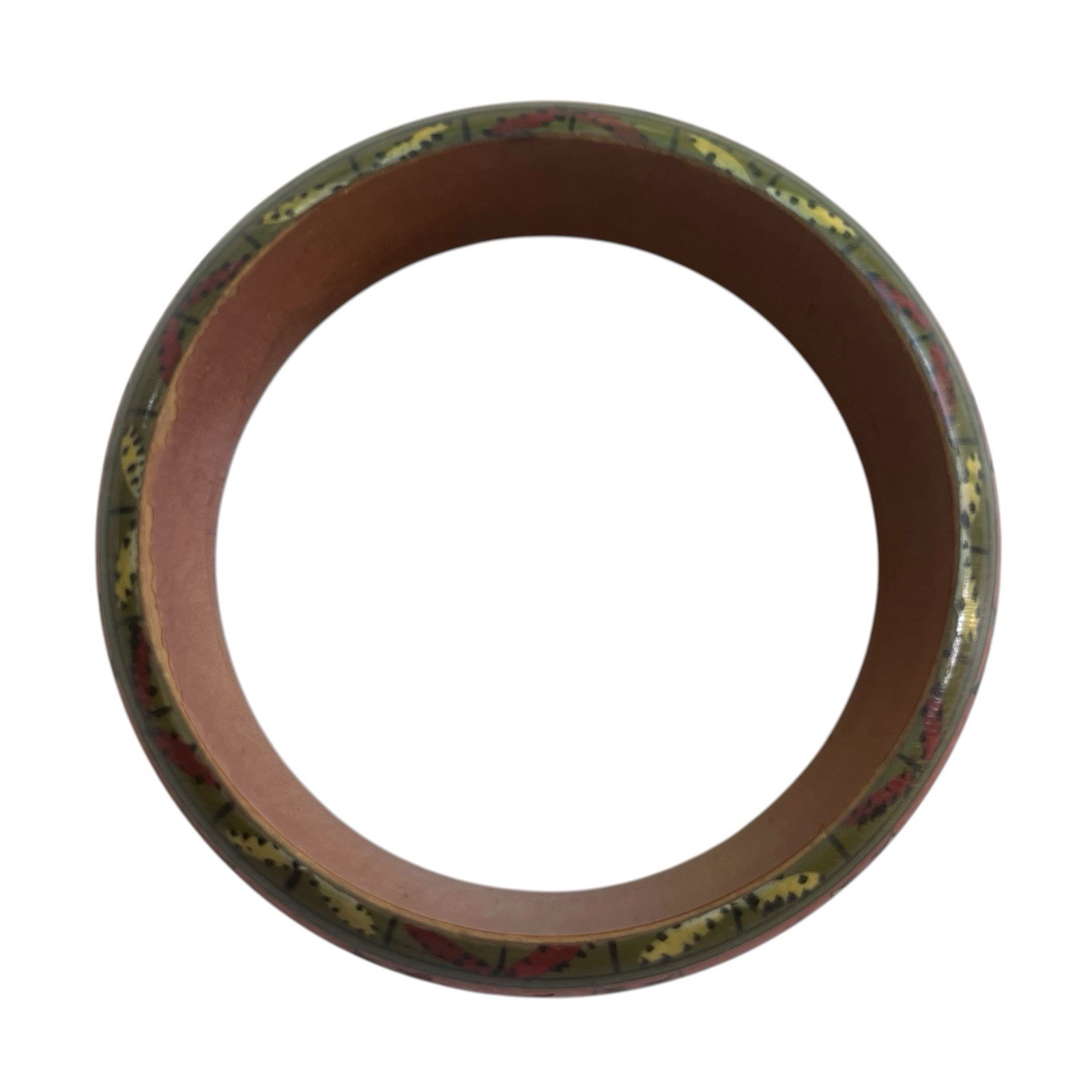 Hand Painted Wood Chunky Bangle Bracelet Multicolor