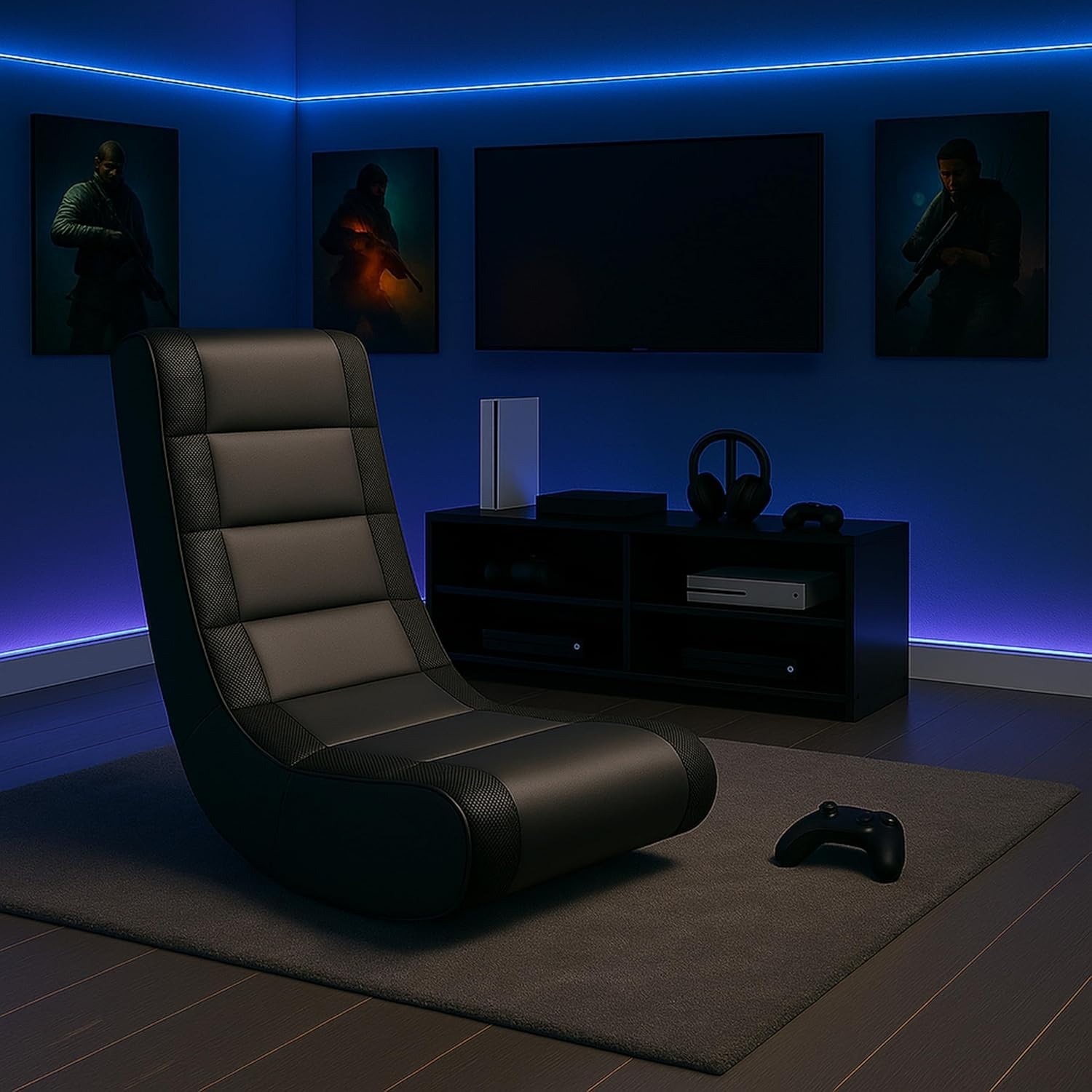 NEW Video Rocker Gaming Chair Kids Teens PU Leather Mesh Black