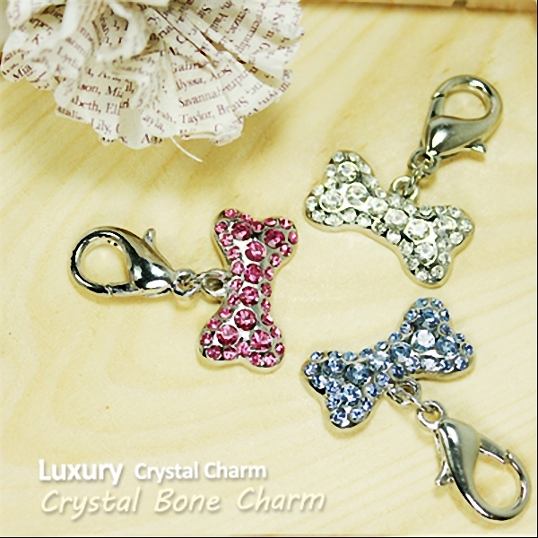 Dog/Cat Luxury Cute Collar Charm- Pink/Blue/Clear Crystal Bone Pet Shiny Silver