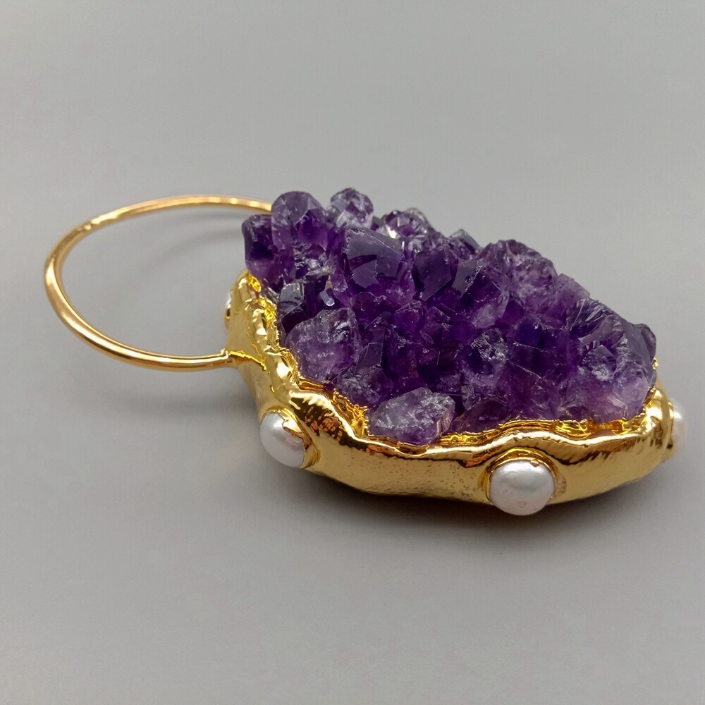 1PC 32x75mm Random Shape Amethyst Druzy Cluster Electroplated Pendant