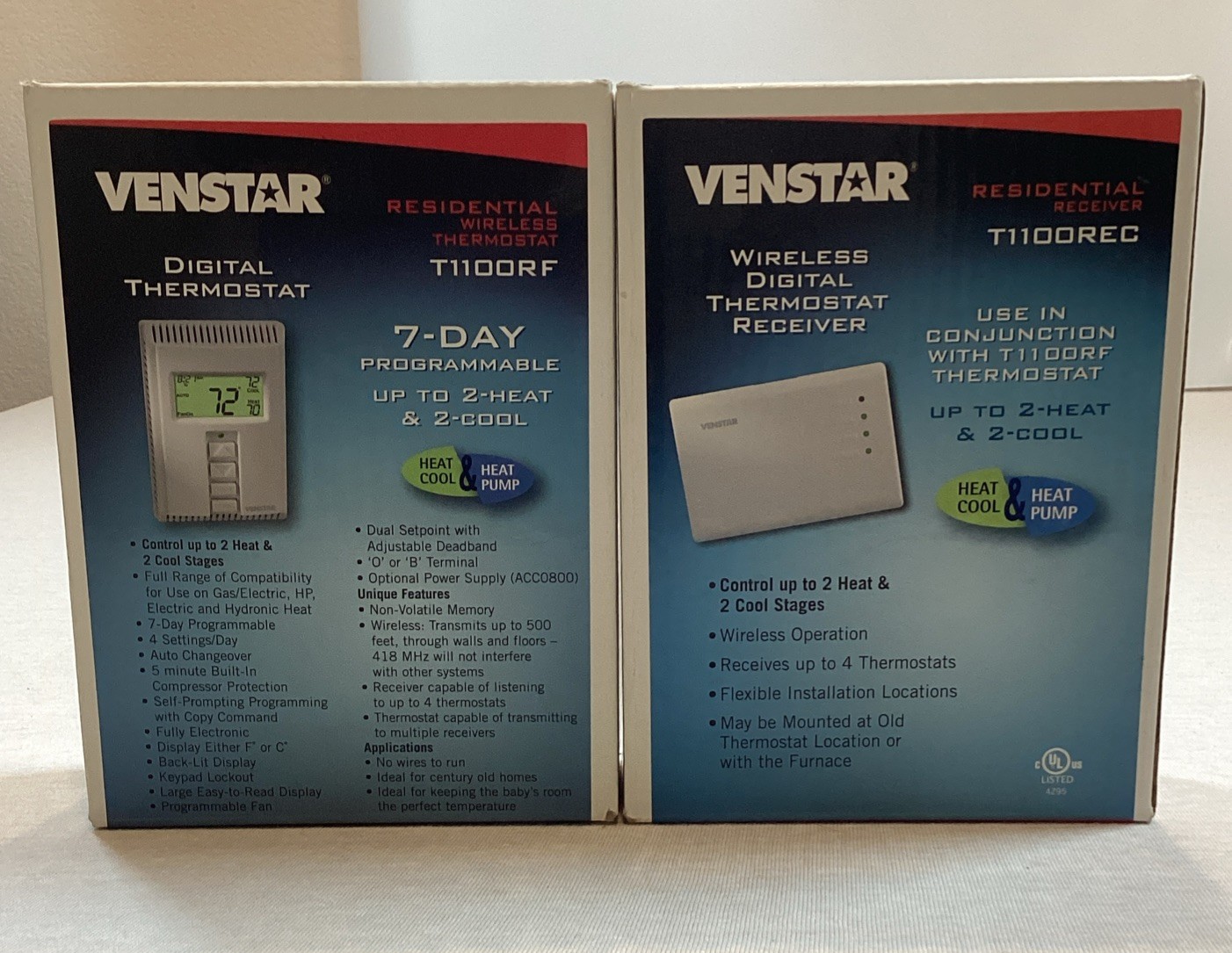 Venstar T1100RF 7-Day Programmable Digital Thermostat & Reciever Lot White