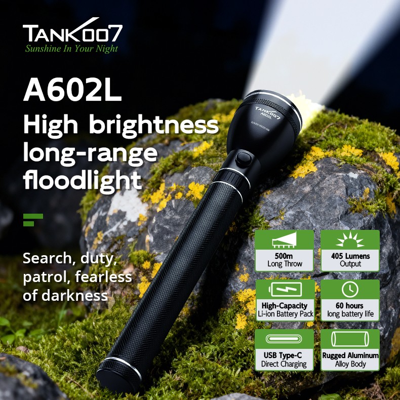 Tank007 A602L USB Rechargeable LED Flashlight Tactical Police Super Bright Torch
