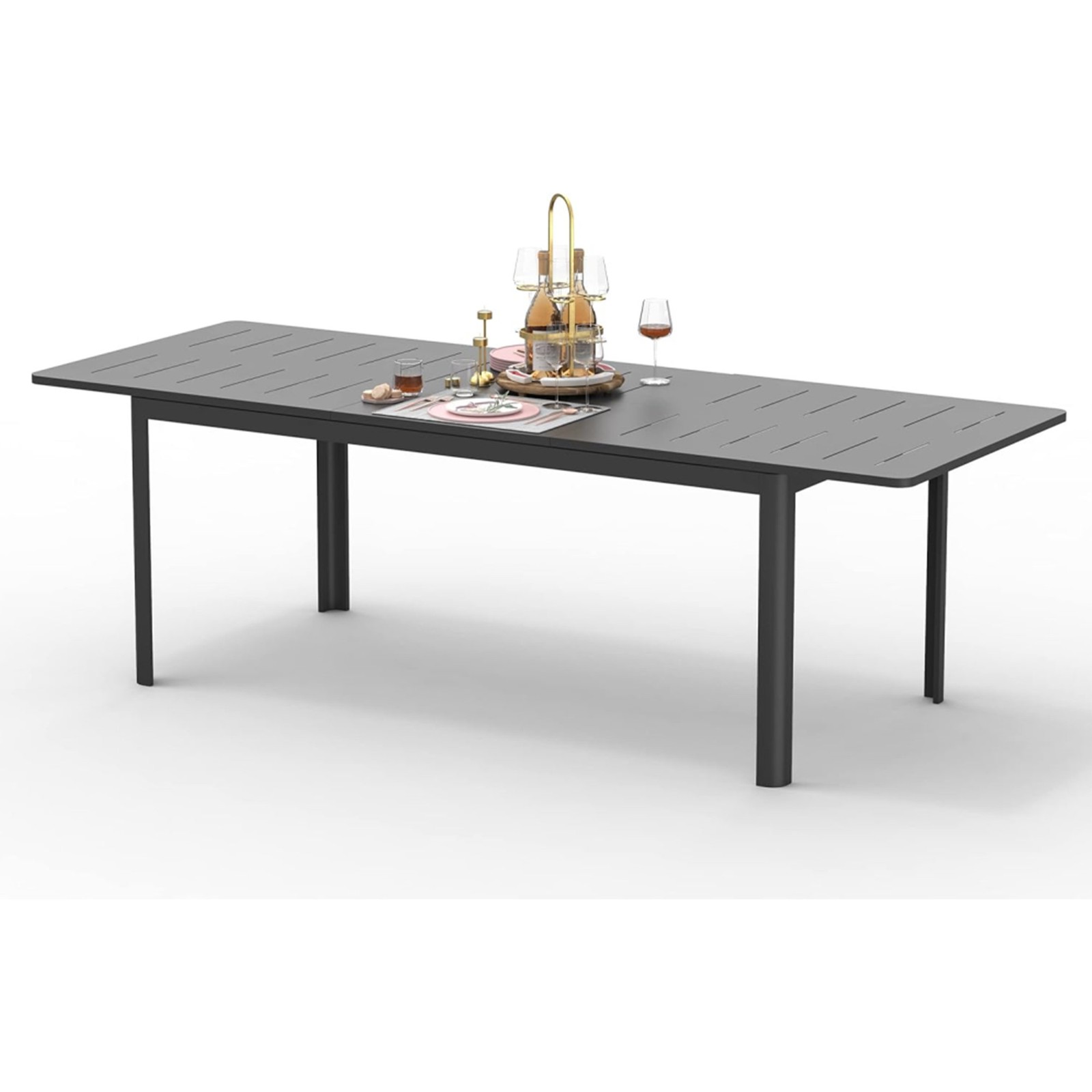 Expandable Patio Dining Table Rectangular 6-8 Person Outdoor Metal for Garden
