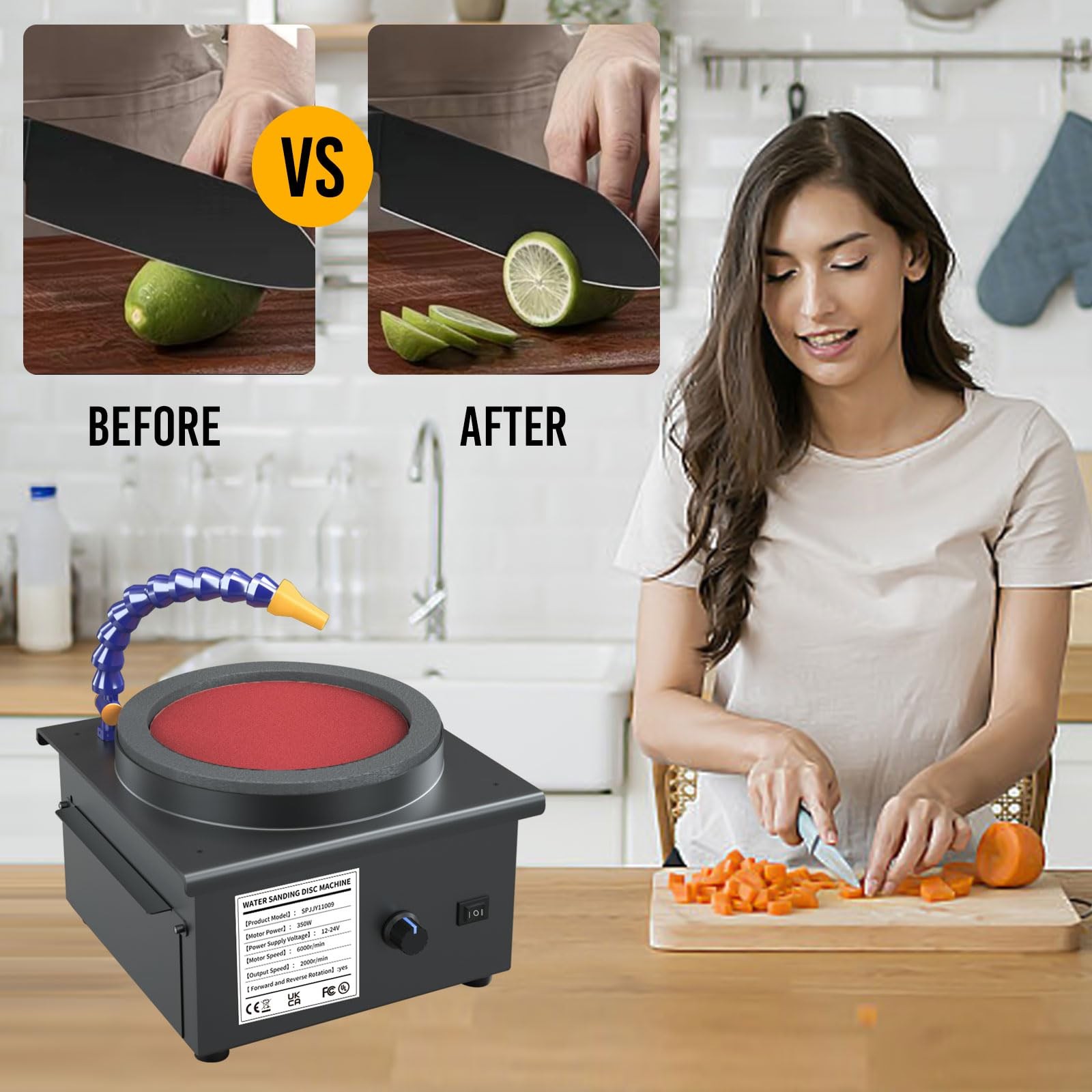 Water-Cooled Knife Sharpener System, 350W Electric Knife Sharpener with 7-Sta...