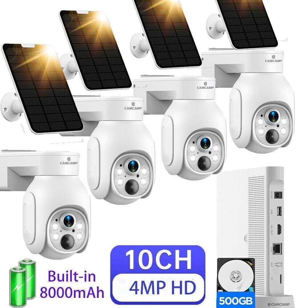 10CH NVR 4PCS 4MP WiFi Solar Battery Powered Security Camera Outdoor Wireless PT