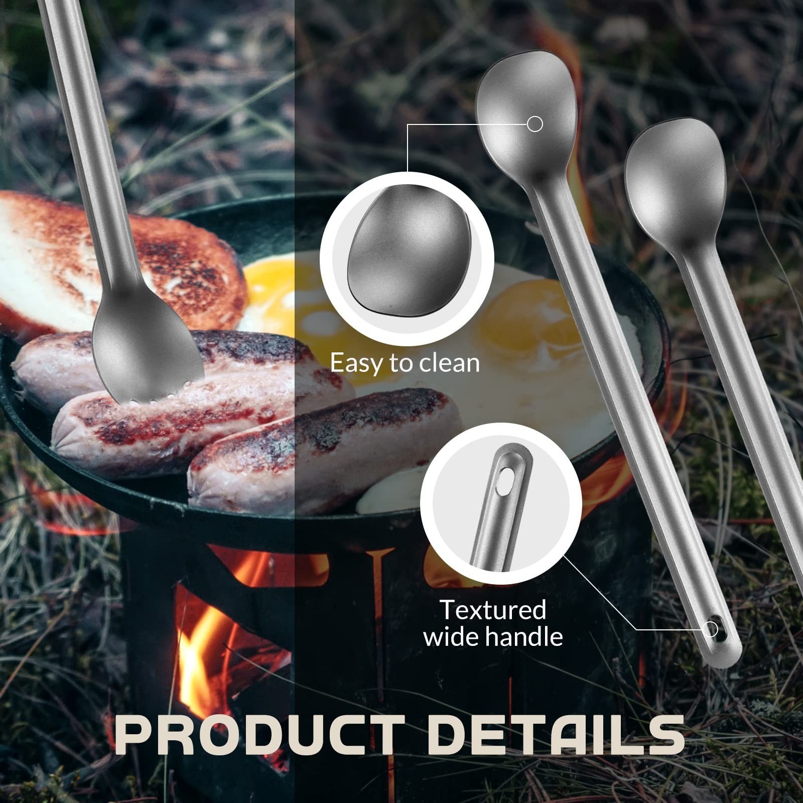 Hoolerry 4 Pieces Camping Spoon Long Handle Titanium Spoon Lightweight Ultral...
