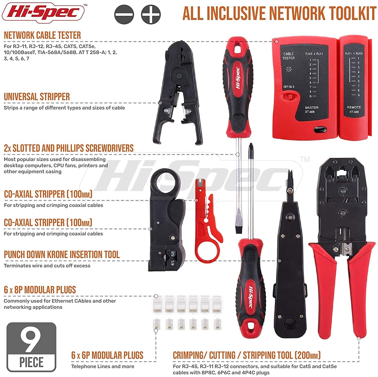 Beginner-Friendly Network Testing & Crimping Tools – 9-Piece Kit in Zipper Case