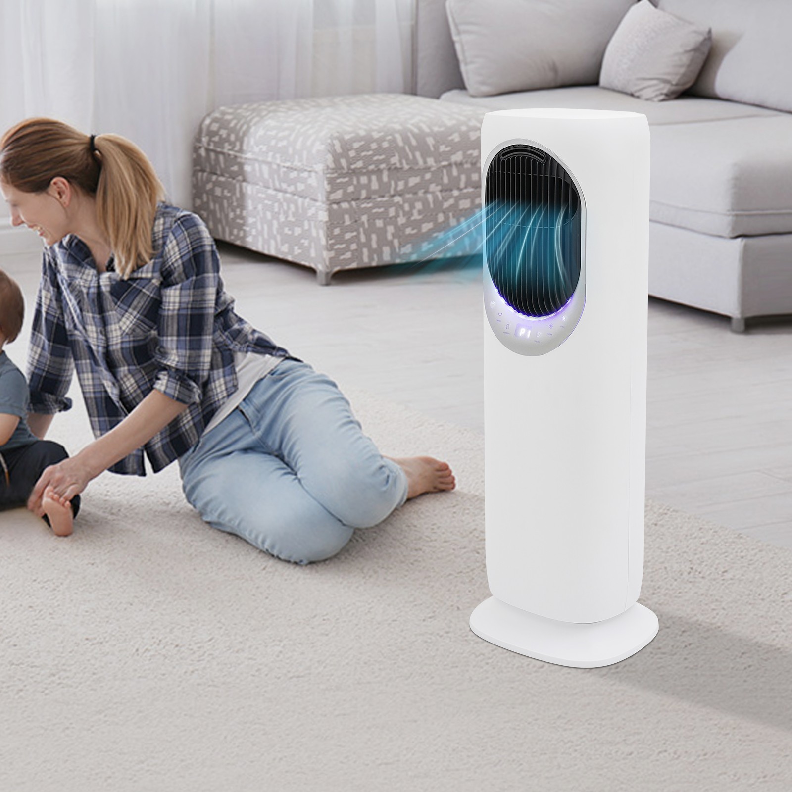 Dual-purpose Standing Fan and Heater Combo with Humidification & Remote Control