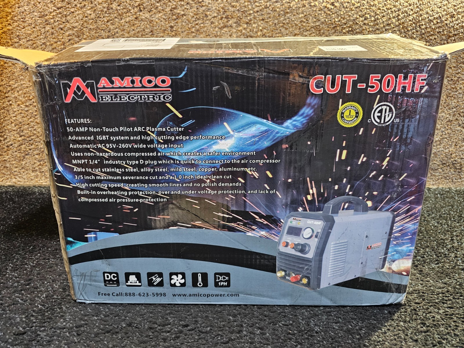 Amico CUT-50HF, Pro. 50 Amp Non-touch Pilot Arc Plasma Cutter, 100-250V Cutting