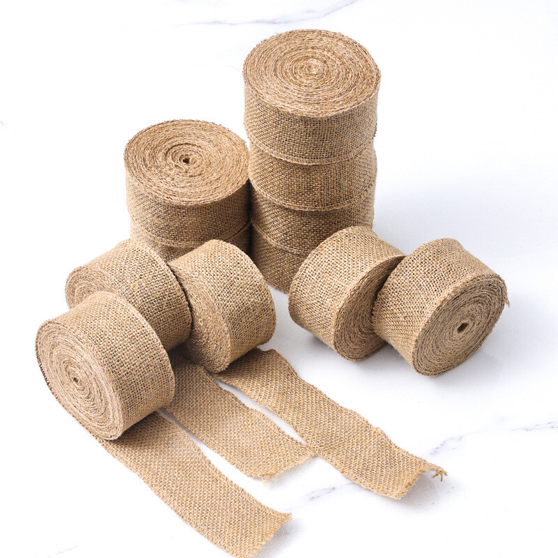 10m Natural Burlap Ribbon 2 Inch Jute Burlap Wired Ribbon Rustic Ribbon 1Pcs