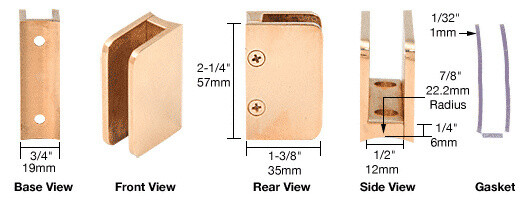 CRL SA87BR Polished Brass 3/8" Top Radius Base Glass Clip