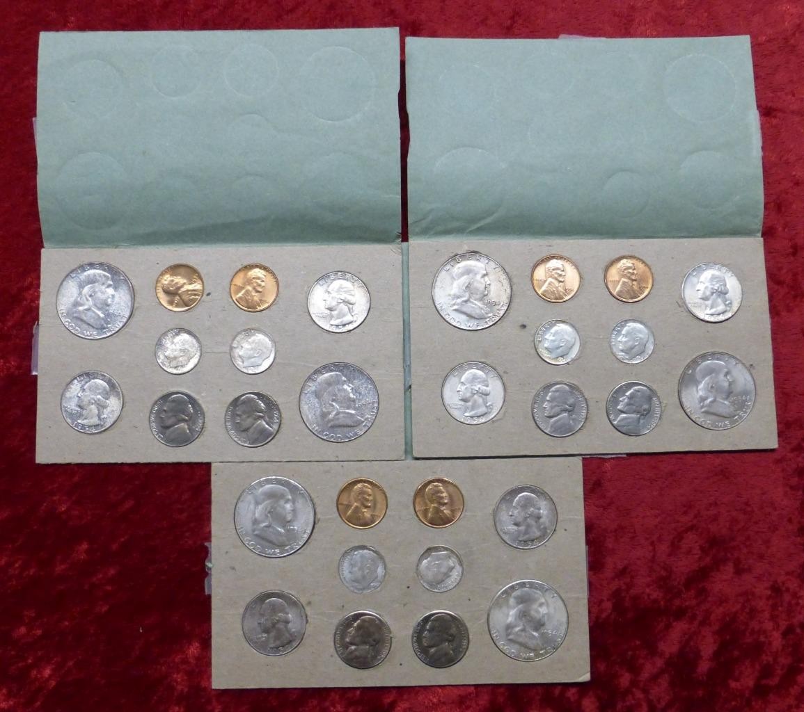1954 PDS US Double Mint Sets, 30 Coins, Franklin Silver Half Dollars, 25C,...
