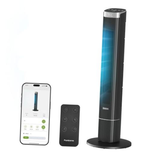 42” Tower Fan for Home Bedroom, WiFi, 25dB Ultra-Quiet, Black | Sleep Mode,
