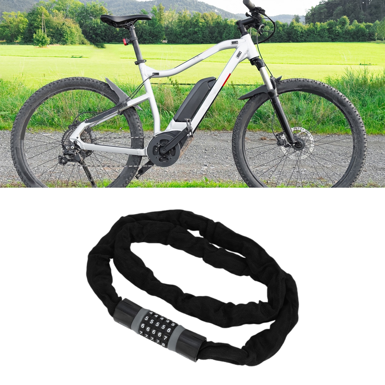 Security Chain Combination Padlock 150cm Resettable 5 Digit Bike Lock Black Gray