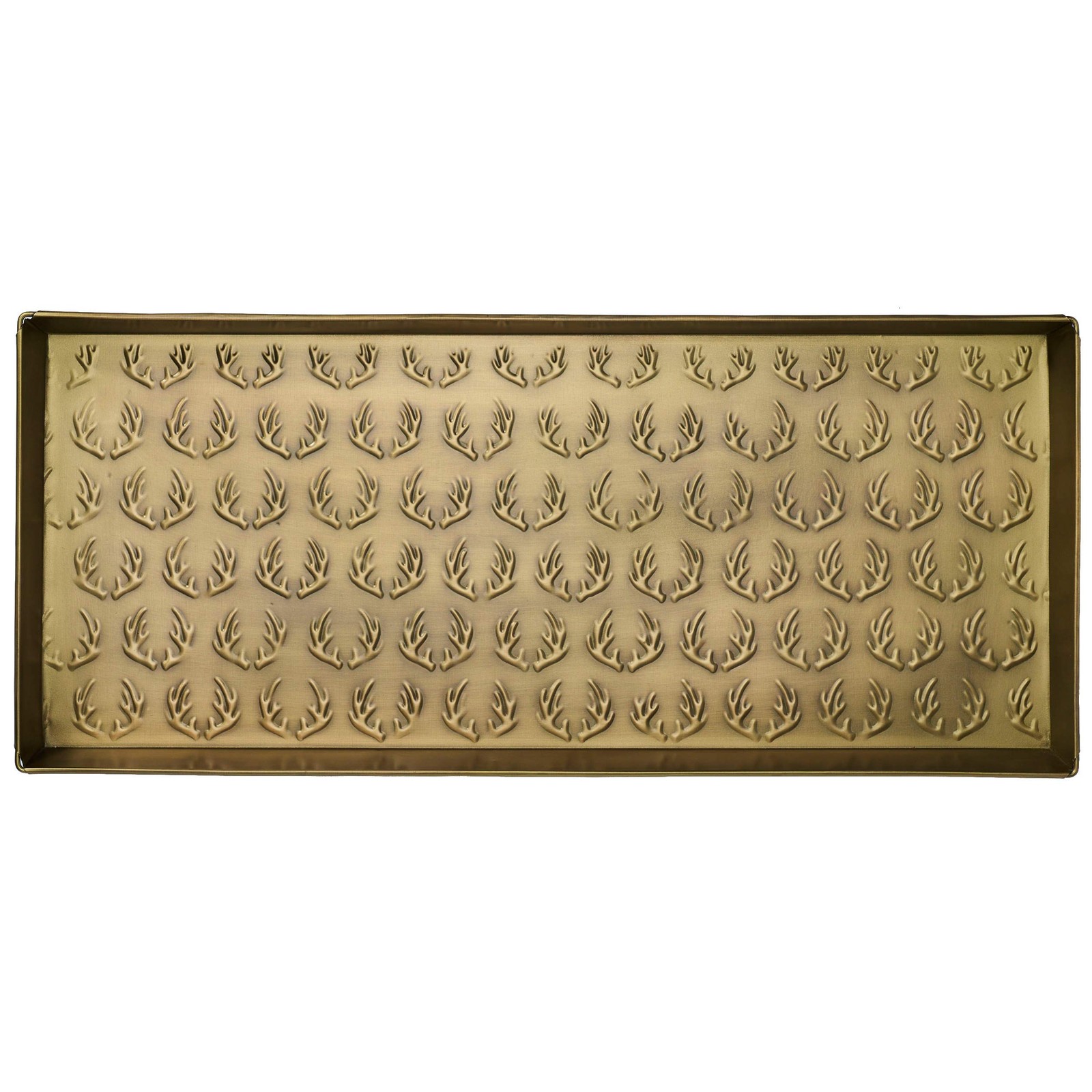 HF by LT Antlers Pattern Metal Boot Tray, 30 x 13 inches, Antique Brass Finish