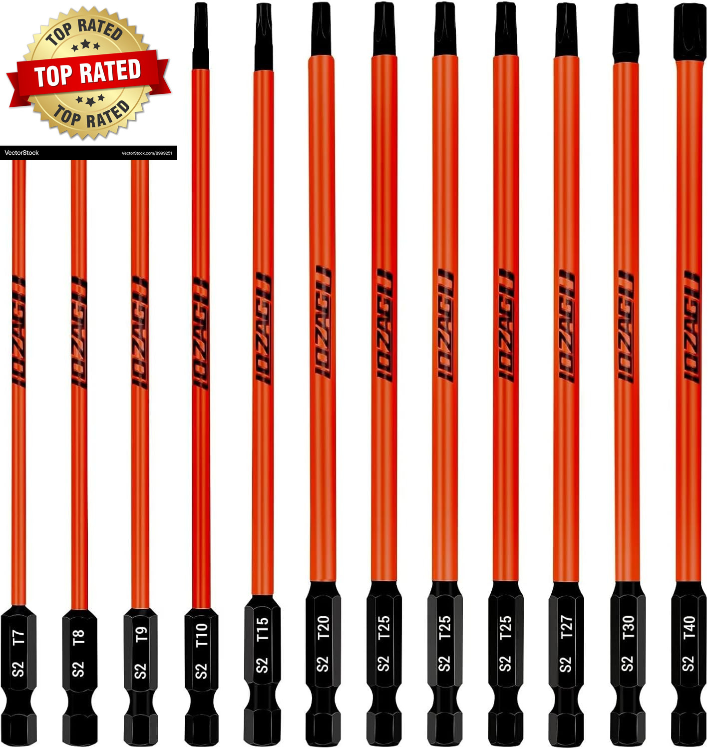 12Pcs Long Torx Bit Set 6-Inch (152Mm) T7 to T40, Magnetic Security Tamper Proof