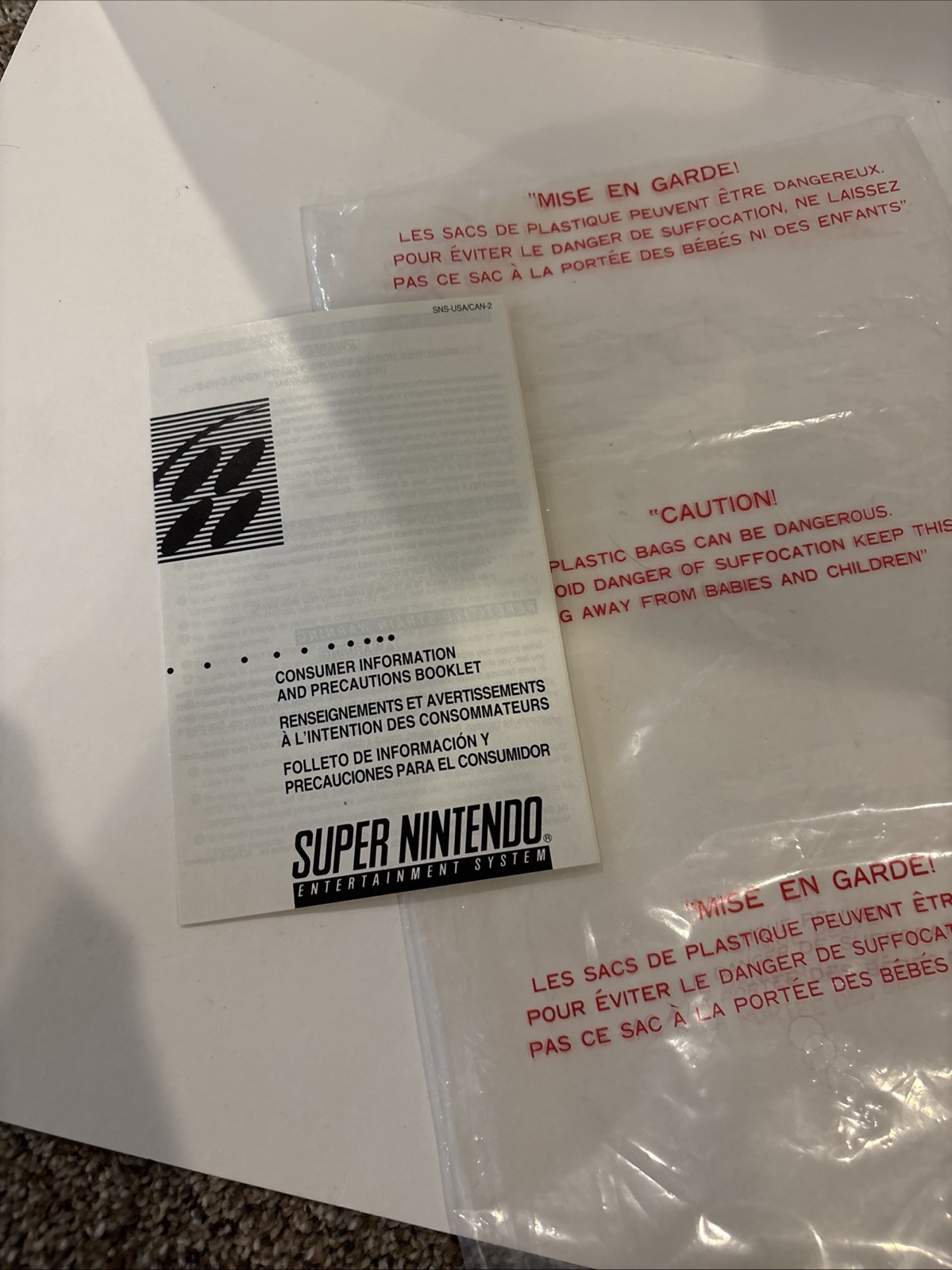 SNES Console Instruction Booklet And Other Documents
