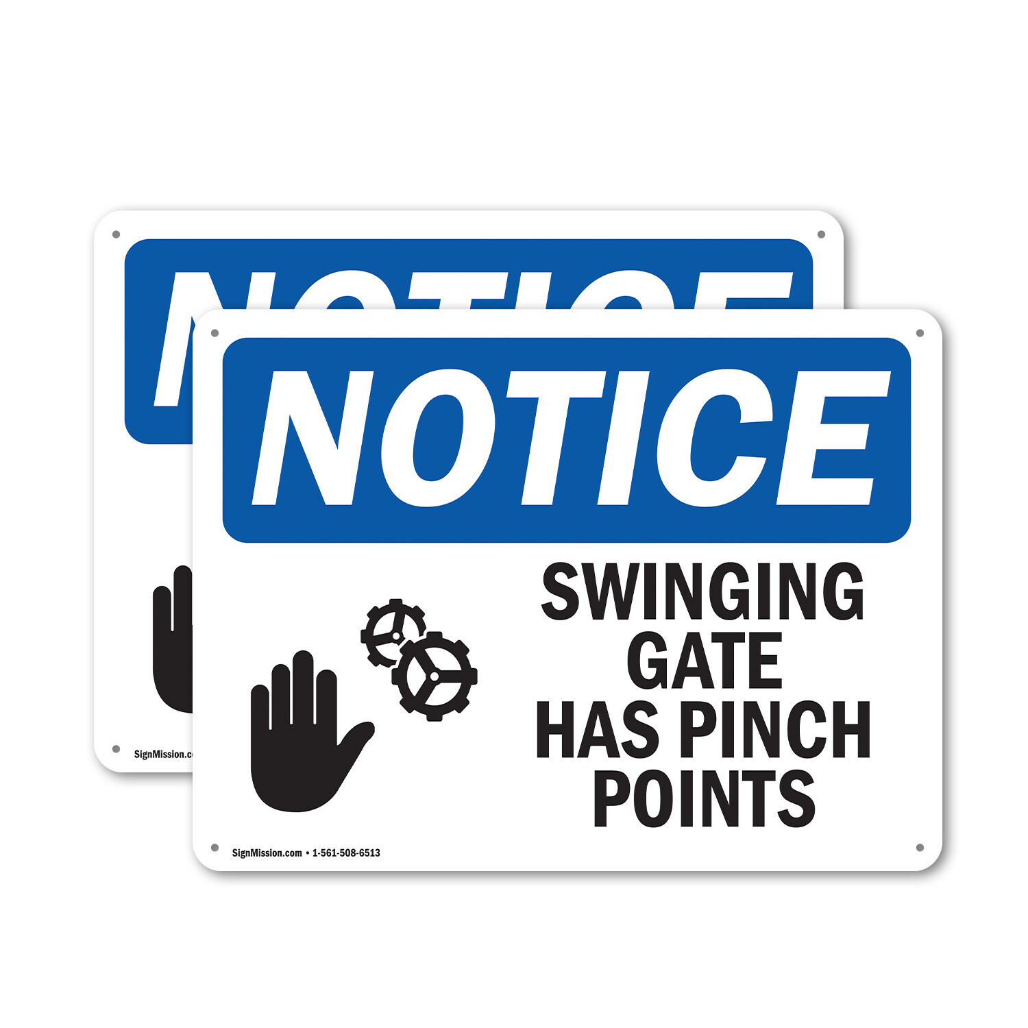 (2 Pack) Swinging Gate Has Pinch Points OSHA Notice Sign Decal Metal Plastic