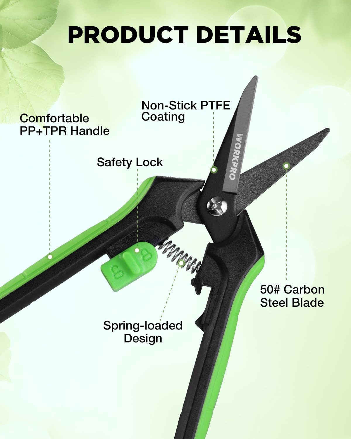 WORKPRO 6-Inch Garden Pruning Shears, Sharp High-Carbon 6-inch, Green Black