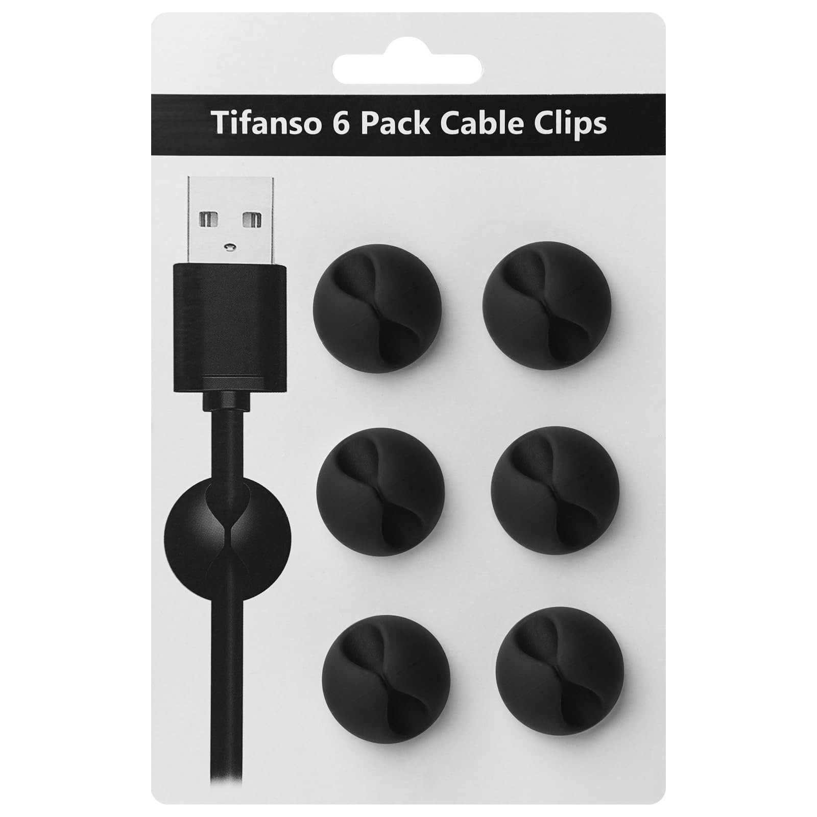 tifanso 6PCS Cable Clips Black - Adhesive Cord Holder Wire