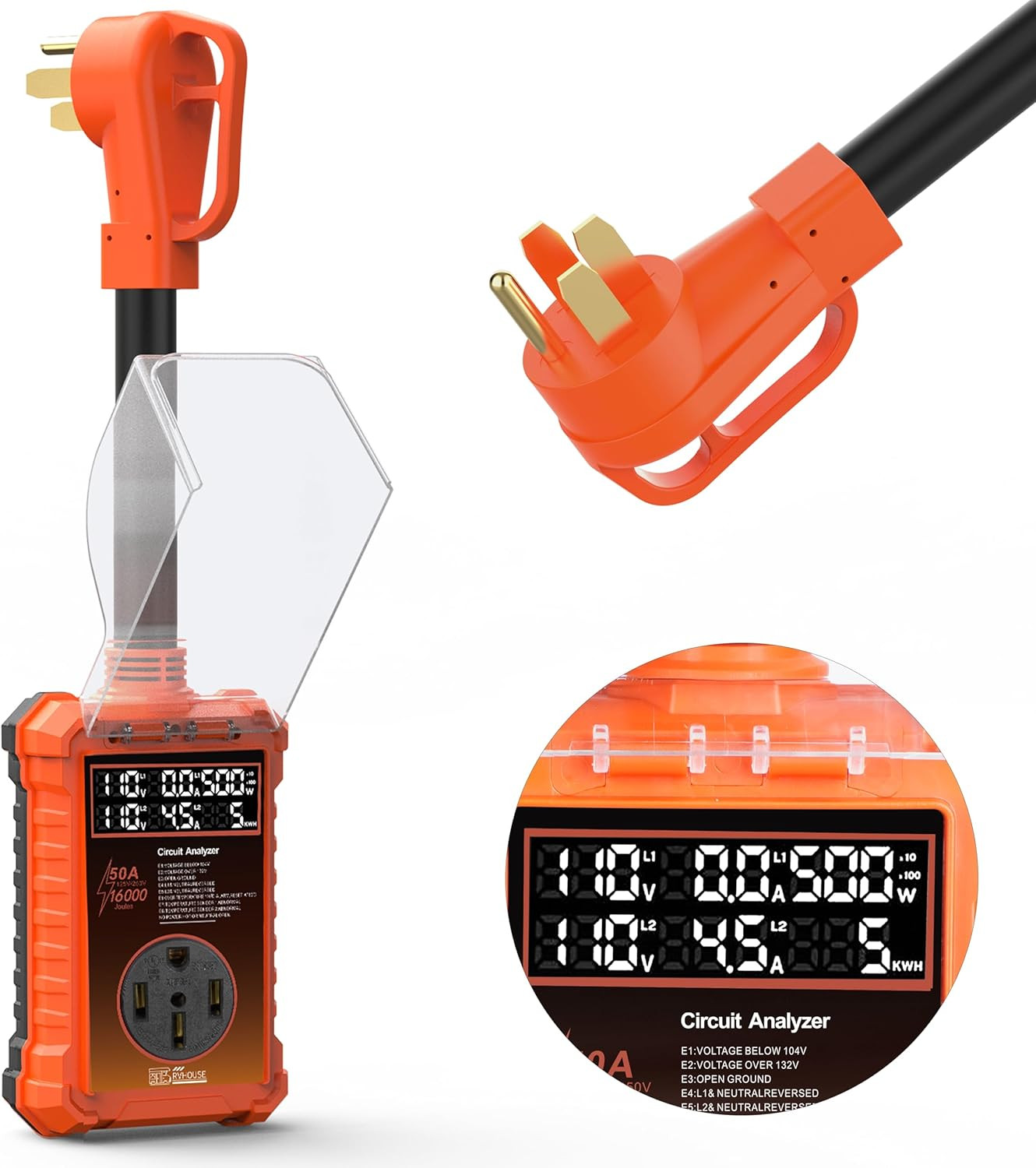 50 Amp RV Surge Protector 16,000J with Smart LED Display & Real-Time Voltage/Cur