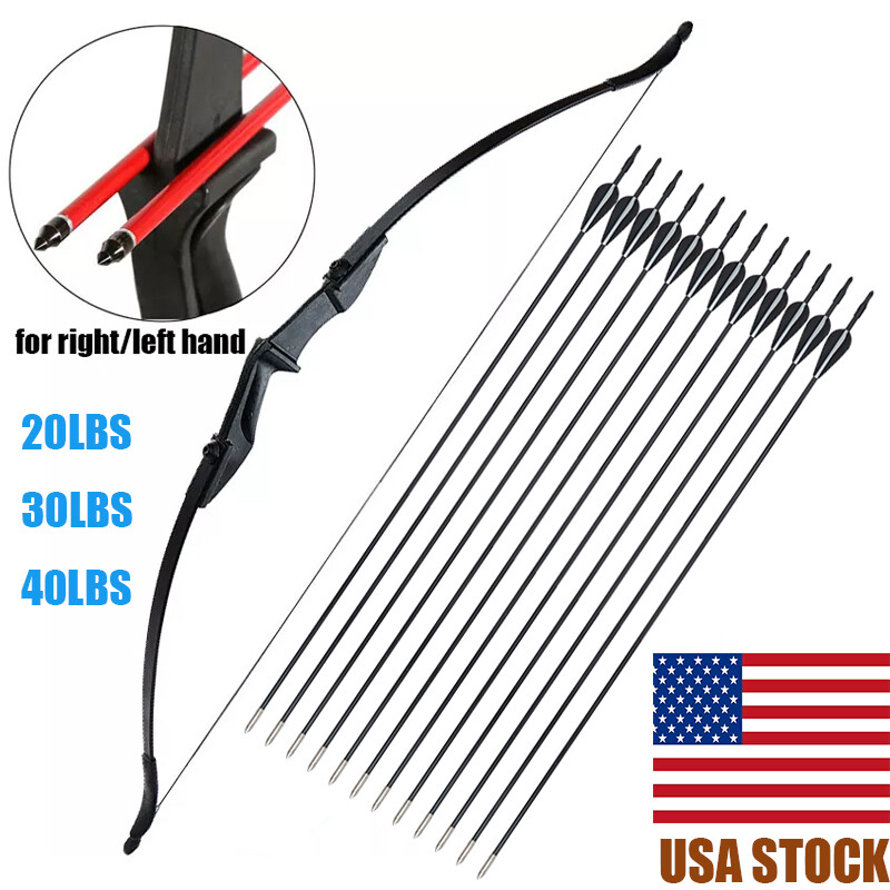 57" Takedown Recurve Bow Longbow Archery Hunting RH/LH OR 12X Fiberglass Arrows