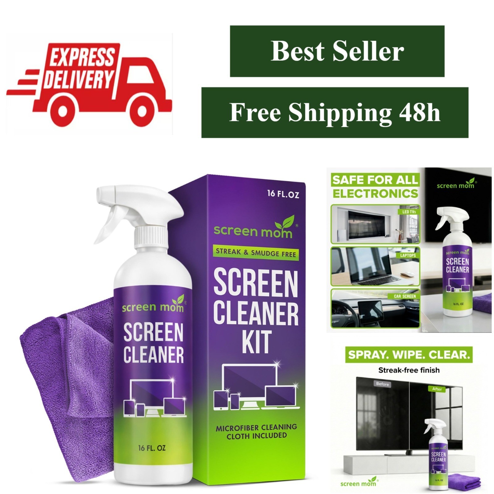 Screen Mom Screen Cleaner Spray 16oz for TV, Laptop, & Computer
