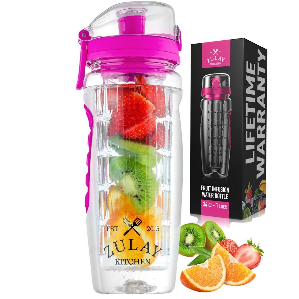 Zulay 32oz Fruit Infuser Water Bottle - Leakproof With Full-Length Infusion Rod
