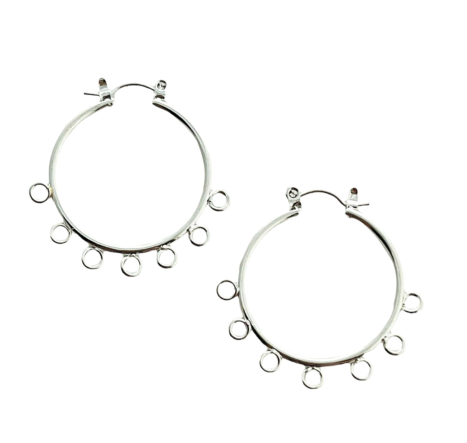 37mm Beadable Beading Hoops Loops Bright Silver Steel Hoop Earrings
