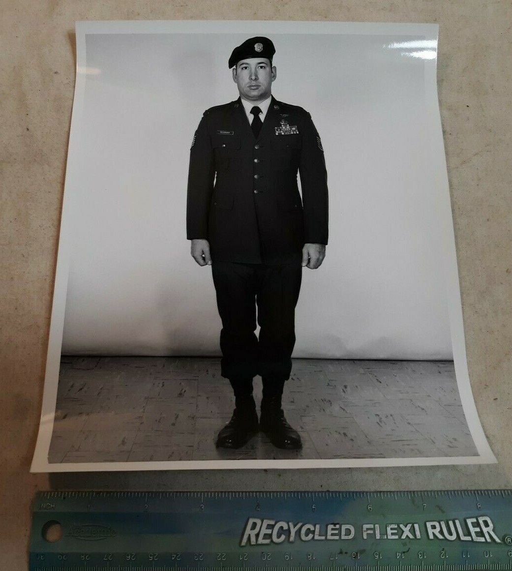 1980's US AIR FORCE 8" x 10" Officer PECORARO Black & White Standing Portrait