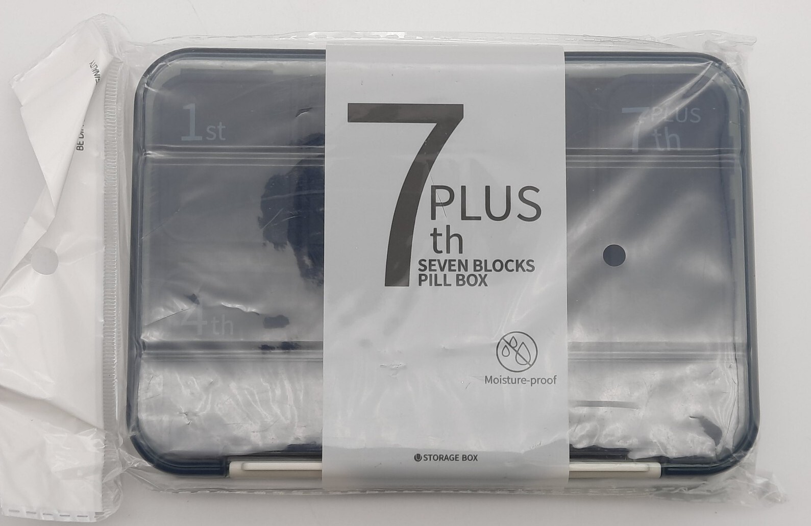 7th Plus 7 Block Pill Box Organizer Storage Weekly Medicine Navy & White U777