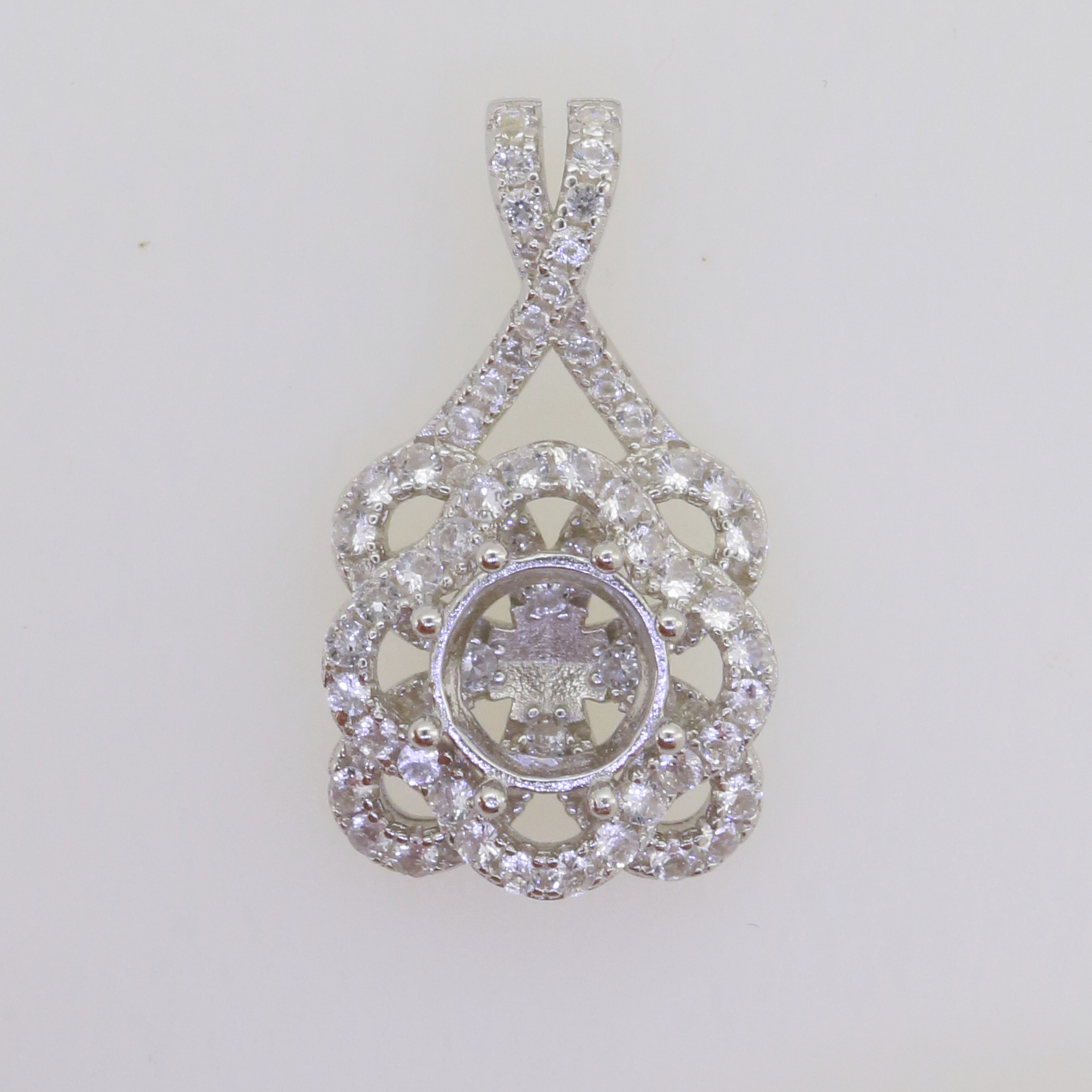 Sterling Silver Semi Mount Pendant Setting Round RD 6.5x6.5mm with White Topaz