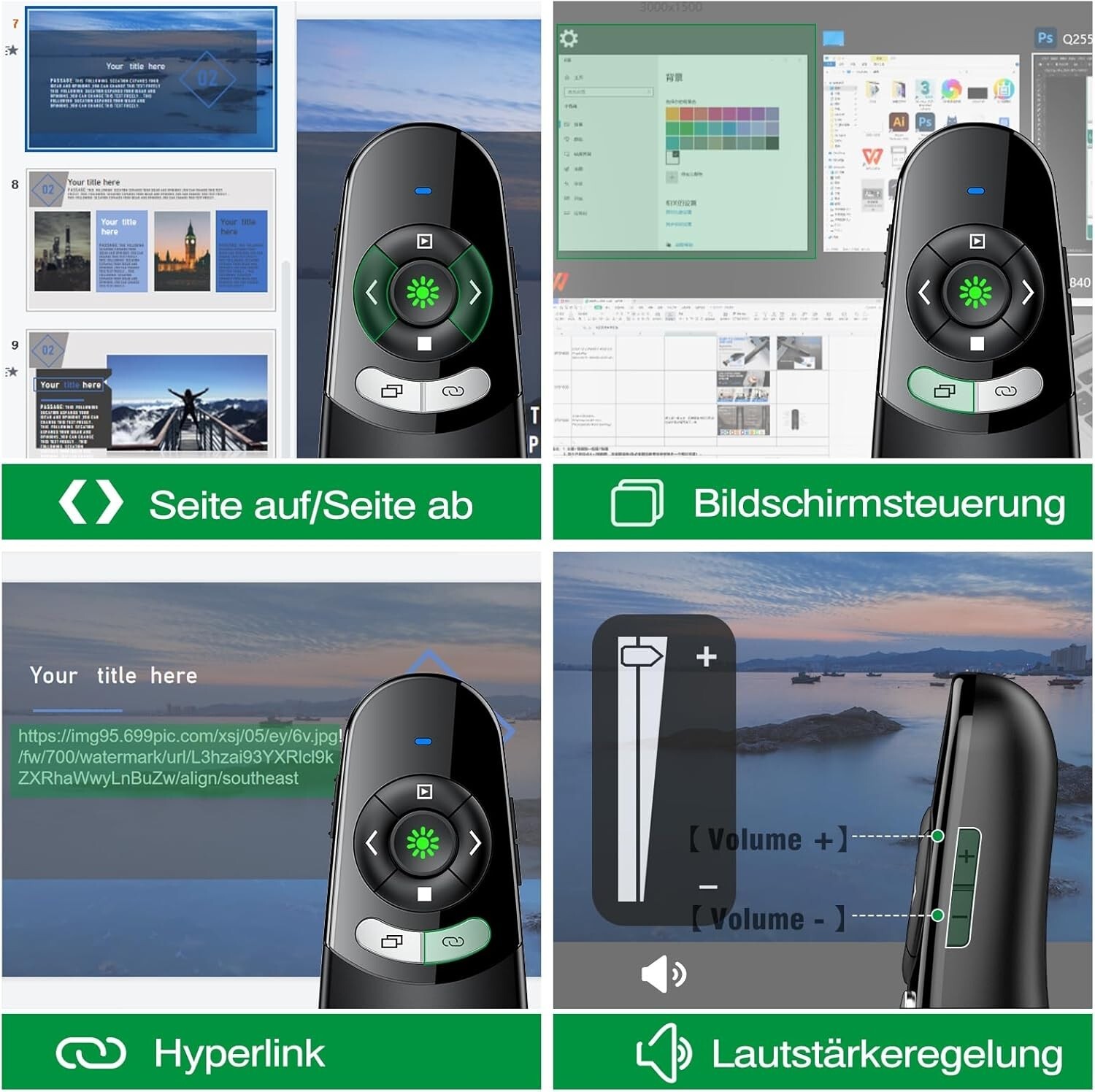 USB C Presenter, Wireless 2.4 GHz PowerPoint Remote Control, Green Light Point...