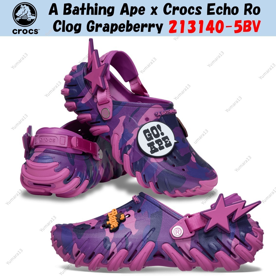 A Bathing Ape x Crocs Echo Ro Clog Grapeberry 213140-5BV Unisex Size