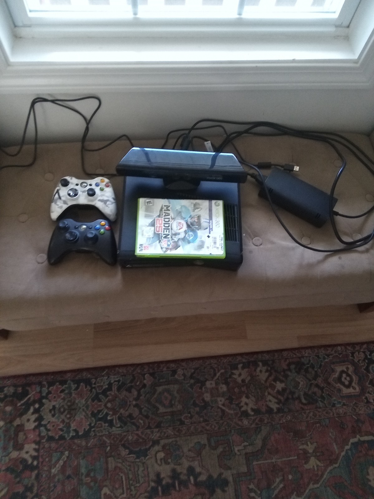 Xbox 360 Black w/ Kinect Sensor, 2 Controllers, And Copy Of Madden 25