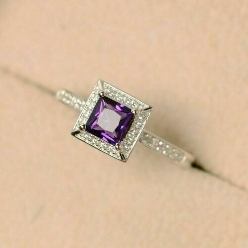 2.30 Ct Princess Cut Lab-Created Purple Diamond Wedding Ring 925 Sterling Silver